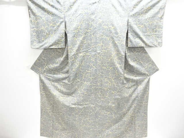 JAPANESE KIMONO / ANTIQUE KIMONO / TSUMUGI / SILK / WOVEN FLOWER